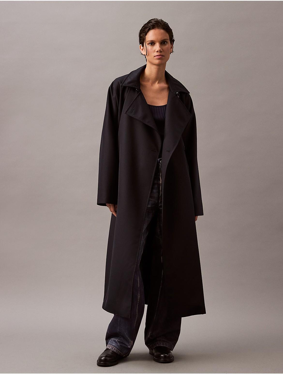 Calvin Klein Womens Long Wool Twill Blend Trench Coat - Brown - XL Product Image