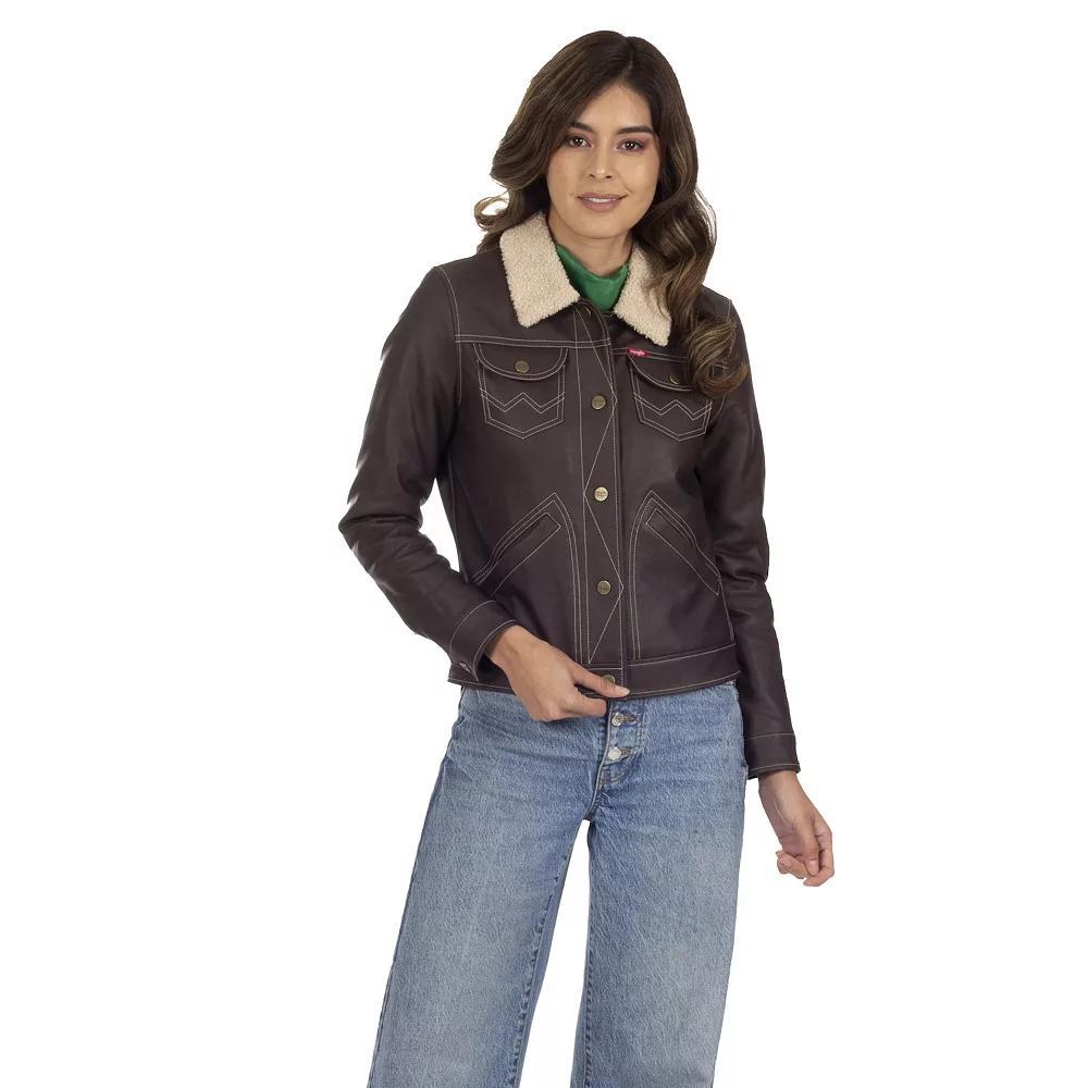 Women's Wrangler Sherpa-Lined Faux-Leather Jacket, Size: Medium, Brown Product Image