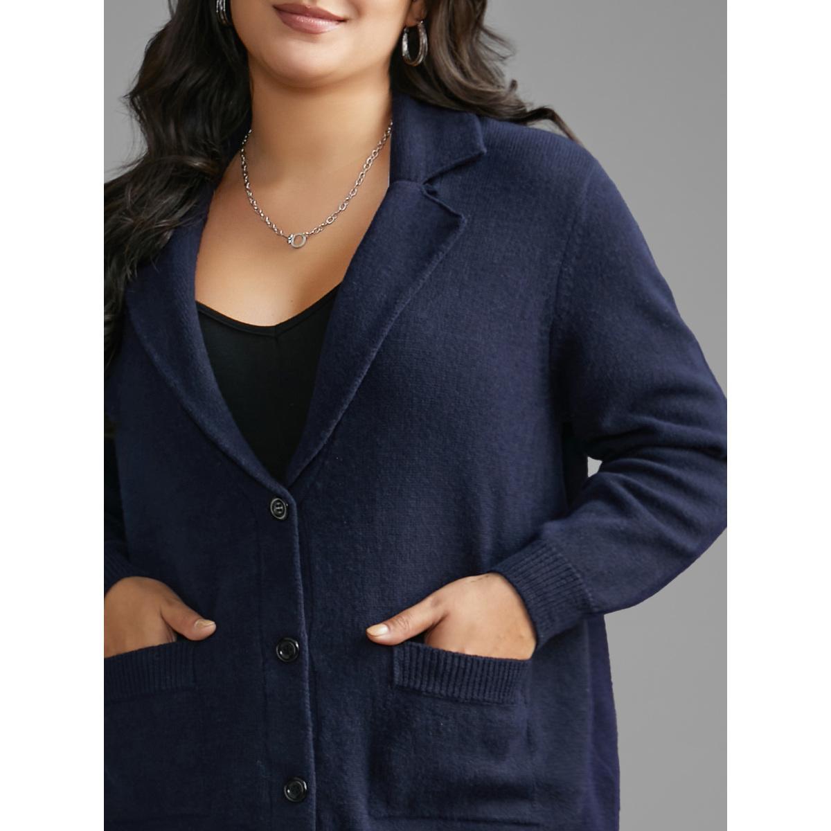 Plus Size Supersoft Essentials Suit Collar Patch Pocket Cardigan Midnight Women Casual Loose Long Sleeve Everyday Cardigans BloomChic 12/L Product Image