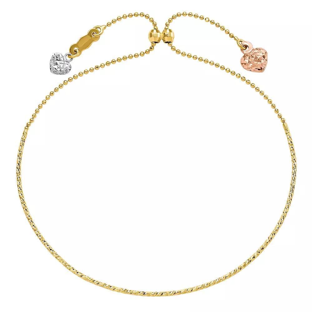 14k Gold Tri-Tone Heart Adjustable Bracelet, Women's, 14k  Tone Product Image