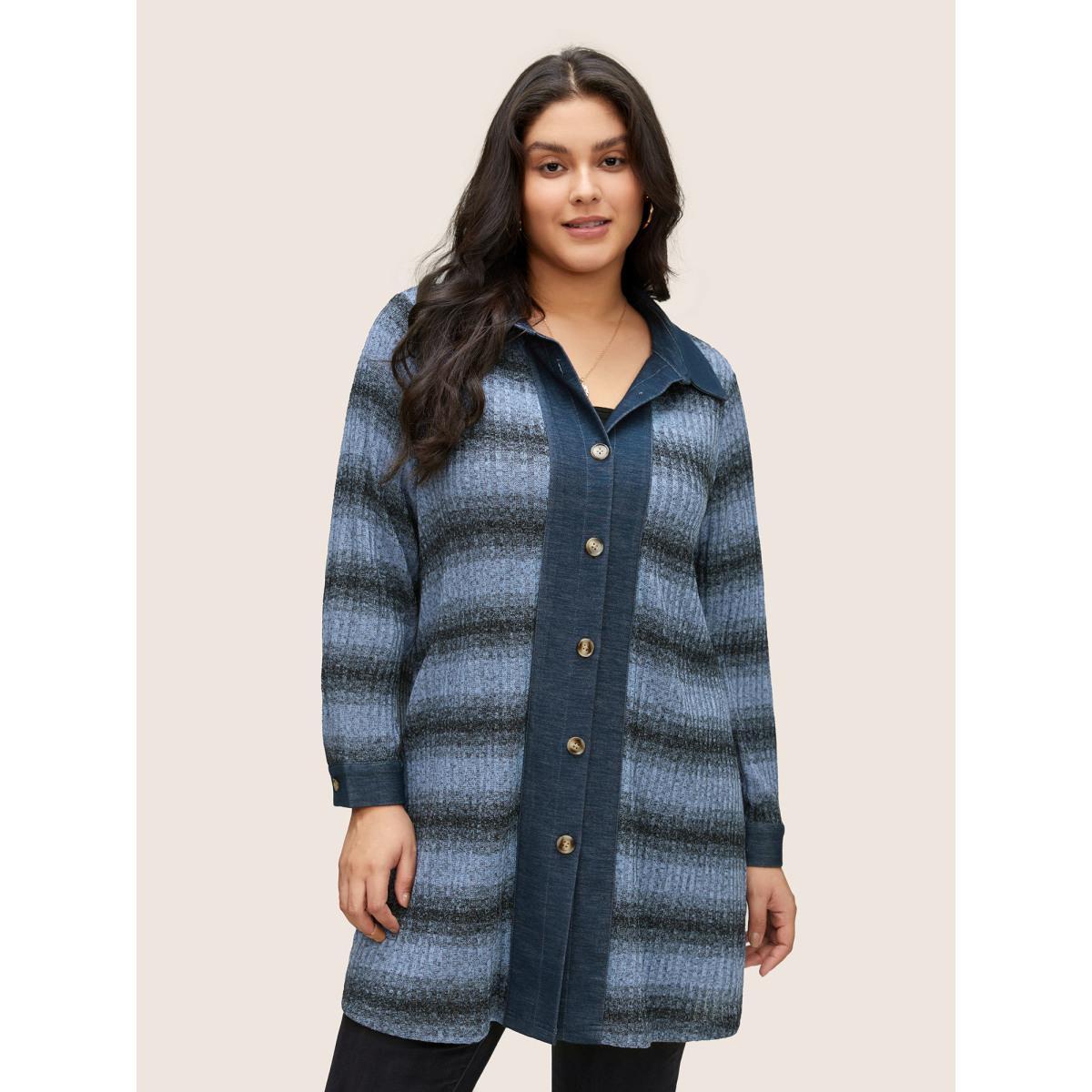Plus Size Denim Patchwork Contrast Striped Heather Jacket Women Stone Texture Everyday Jackets BloomChic 28/5X Product Image