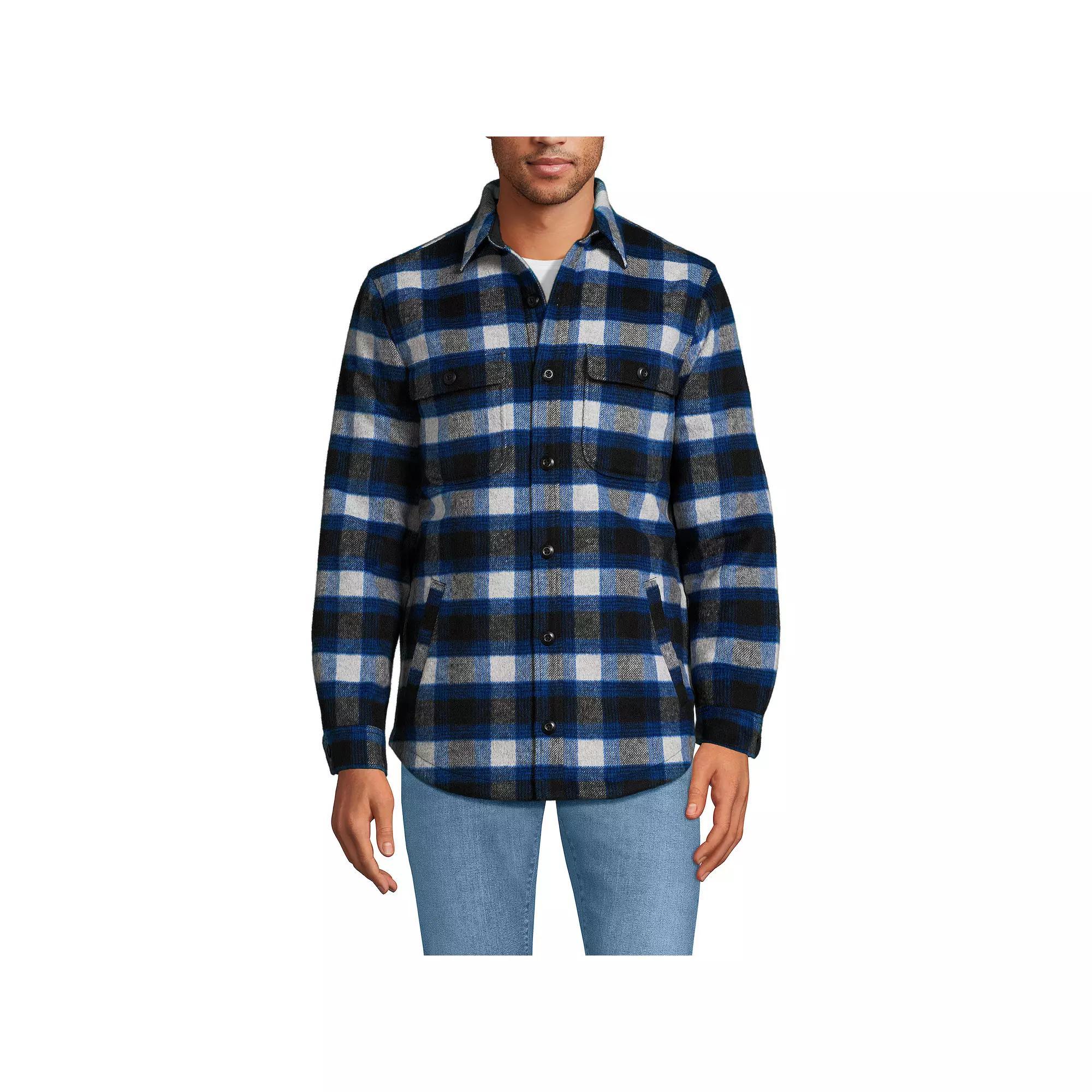 Men's Lands' End Brushed Plaid Shirt Jacket, Size: Large, Steel Grey Blue Product Image