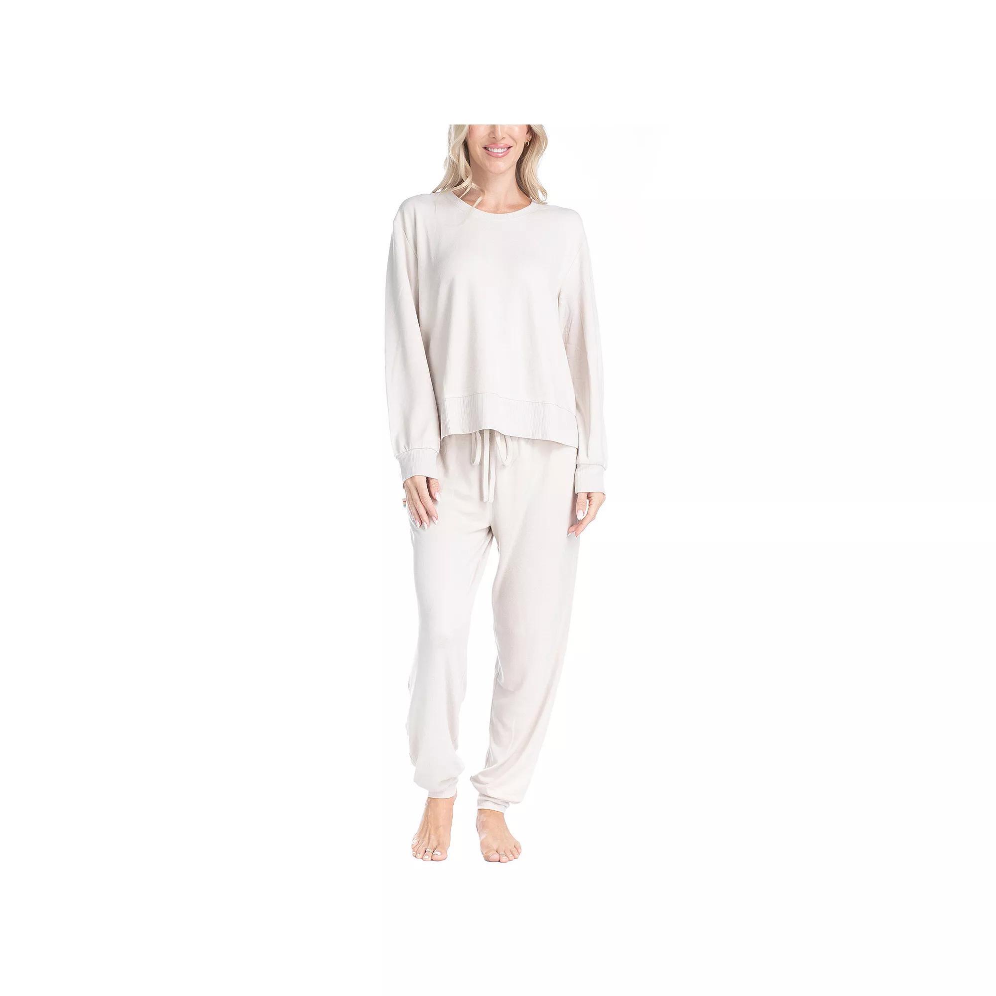 Womens Ocean Pacific Fuzzy Feelings Long Sleeve Pajama Shirt & Pajama Bottoms Sleep Set Green Tree Product Image
