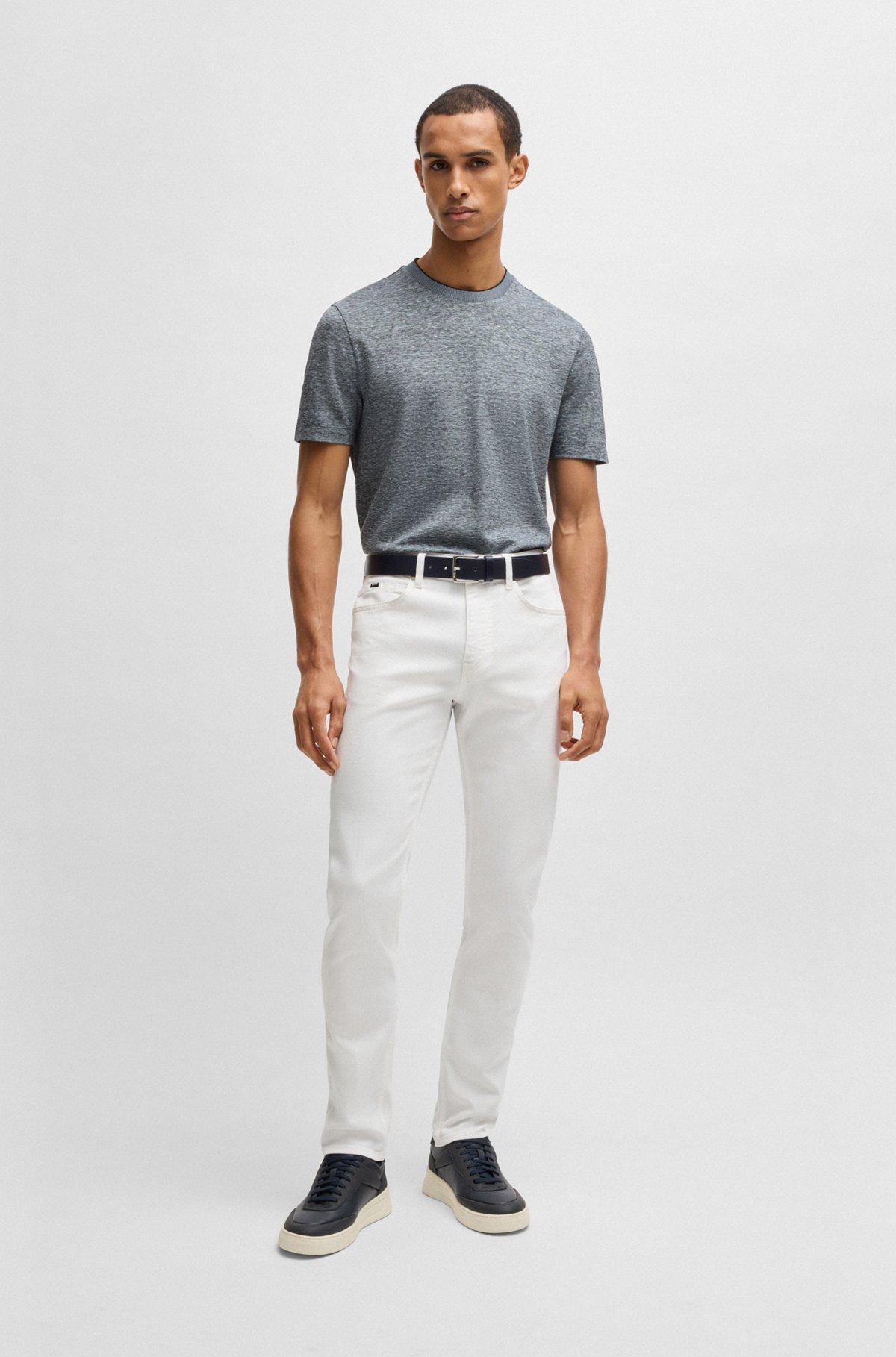 BOSS - Regular-fit T-shirt in cotton and linen - Dark Blue Product Image