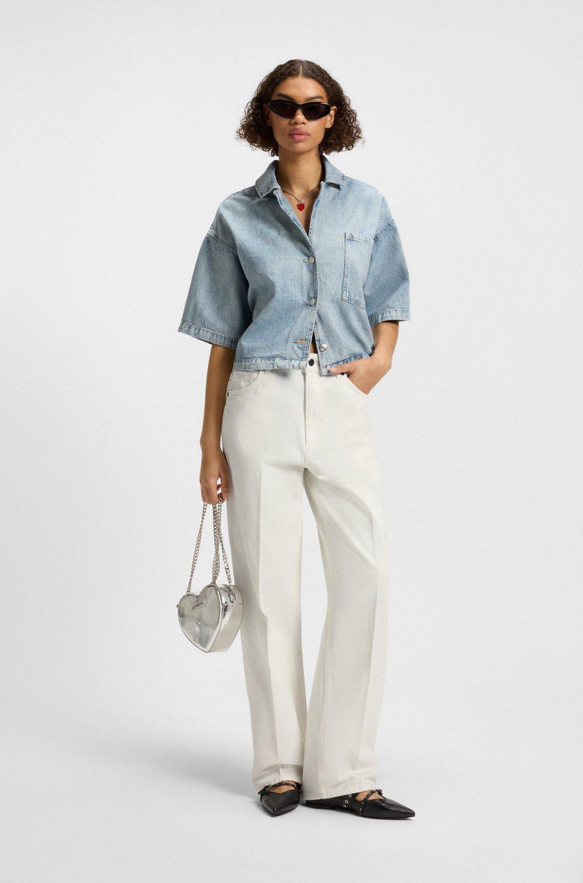 HUGO - Modern-fit jeans in white rigid denim - White Product Image