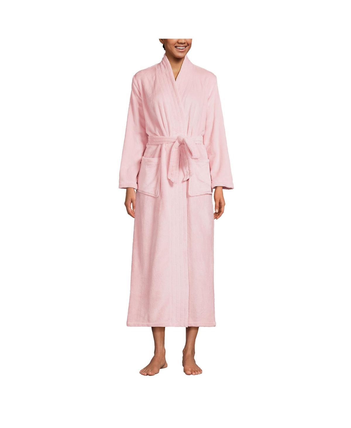 Womens Lands End Cozy Plush Long Wrap Robe Soft Tea Pink Product Image