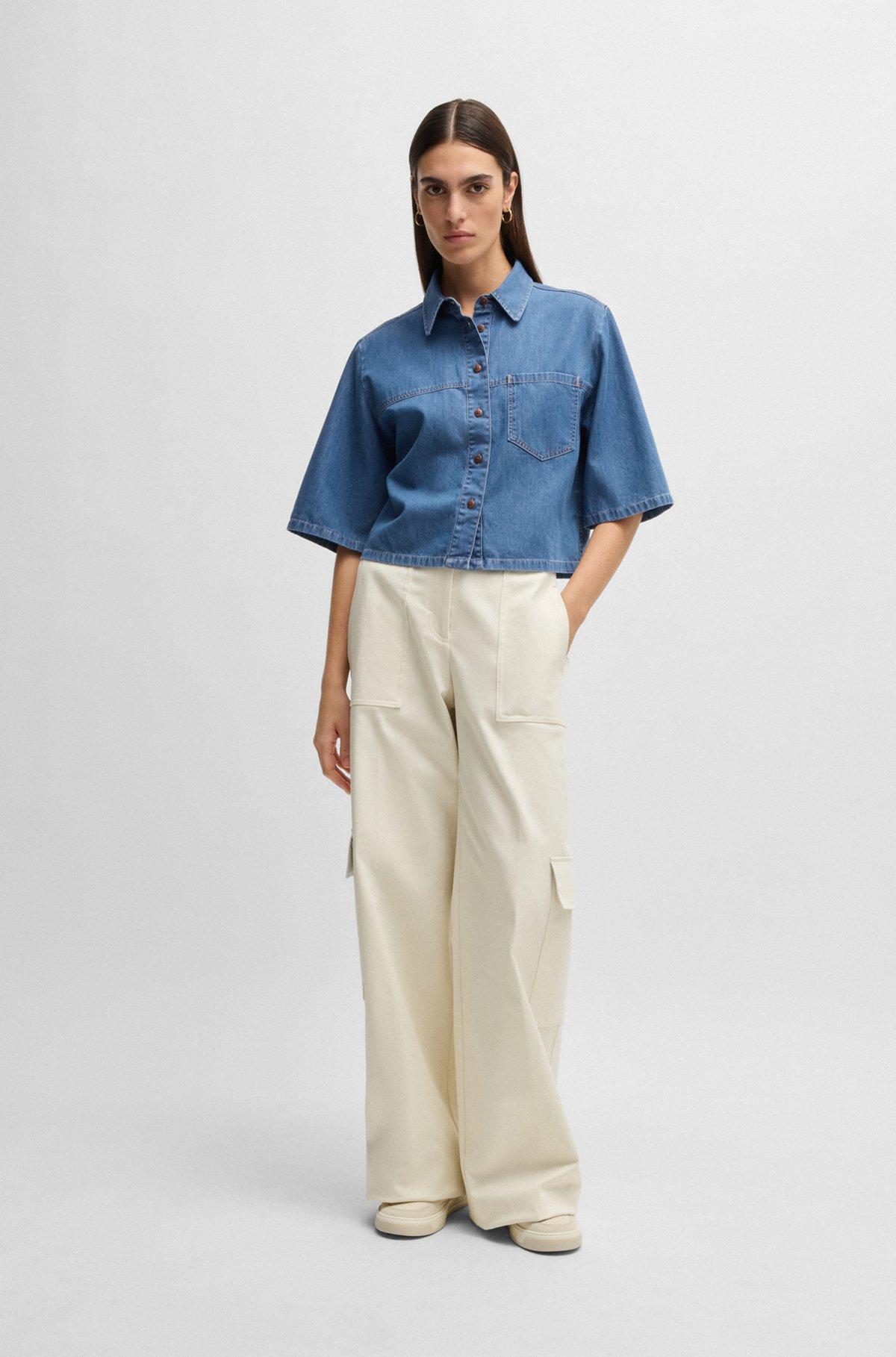 BOSS - Relaxed-fit blouse in blue selvedge denim - Blue Product Image