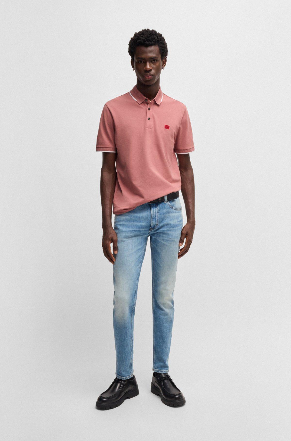 Slim-fit polo shirt with red logo label Product Image