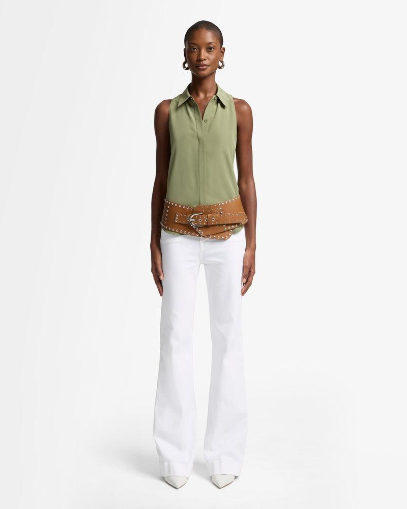 Sleeveless Silk Button Down Product Image