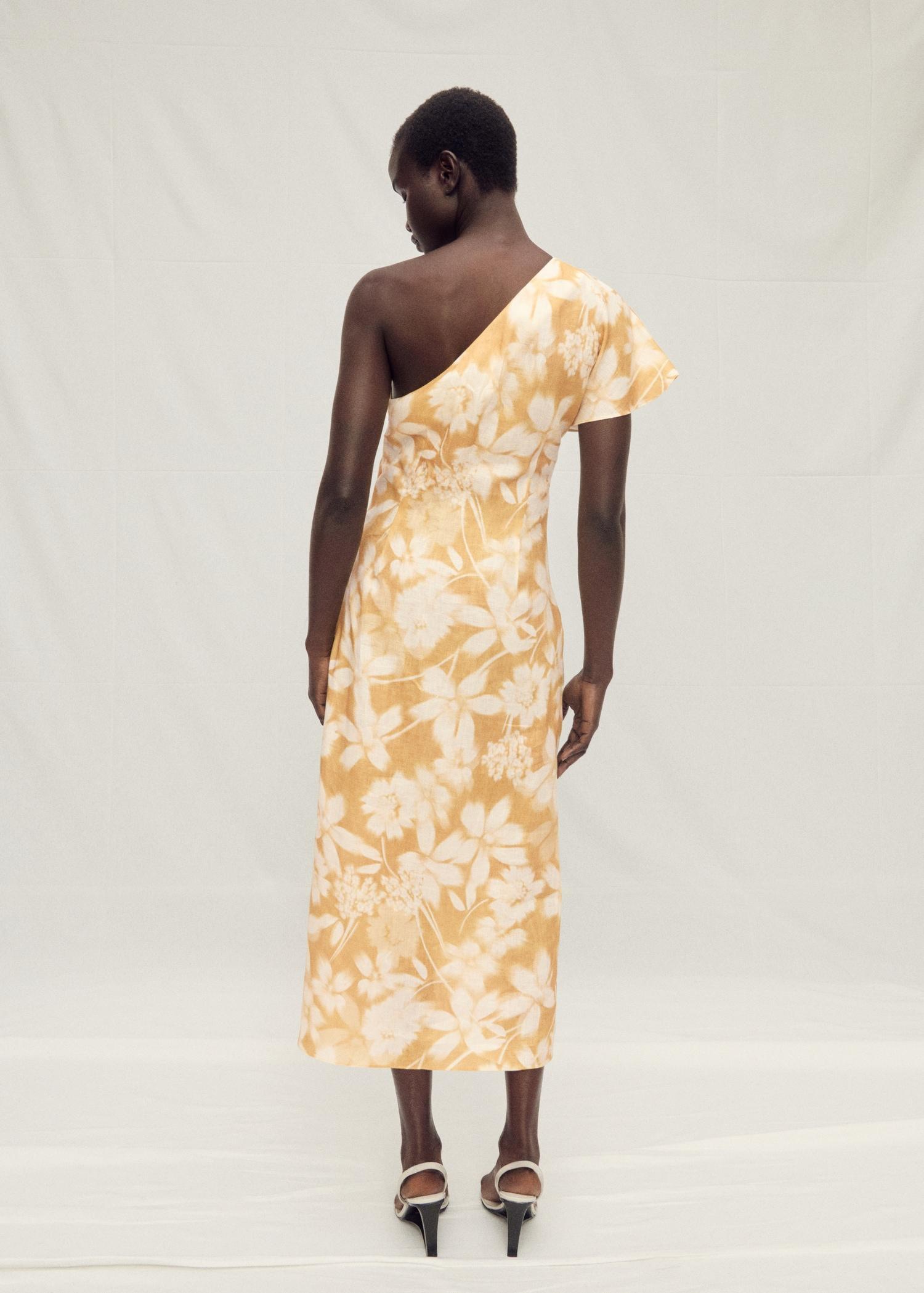 Asymmetrical floral linen dress - Women | MANGO USA Product Image