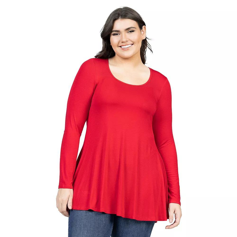 Plus Size 24Seven Comfort Apparel Poised Long Sleeve Swing Tunic Top, Womens Product Image
