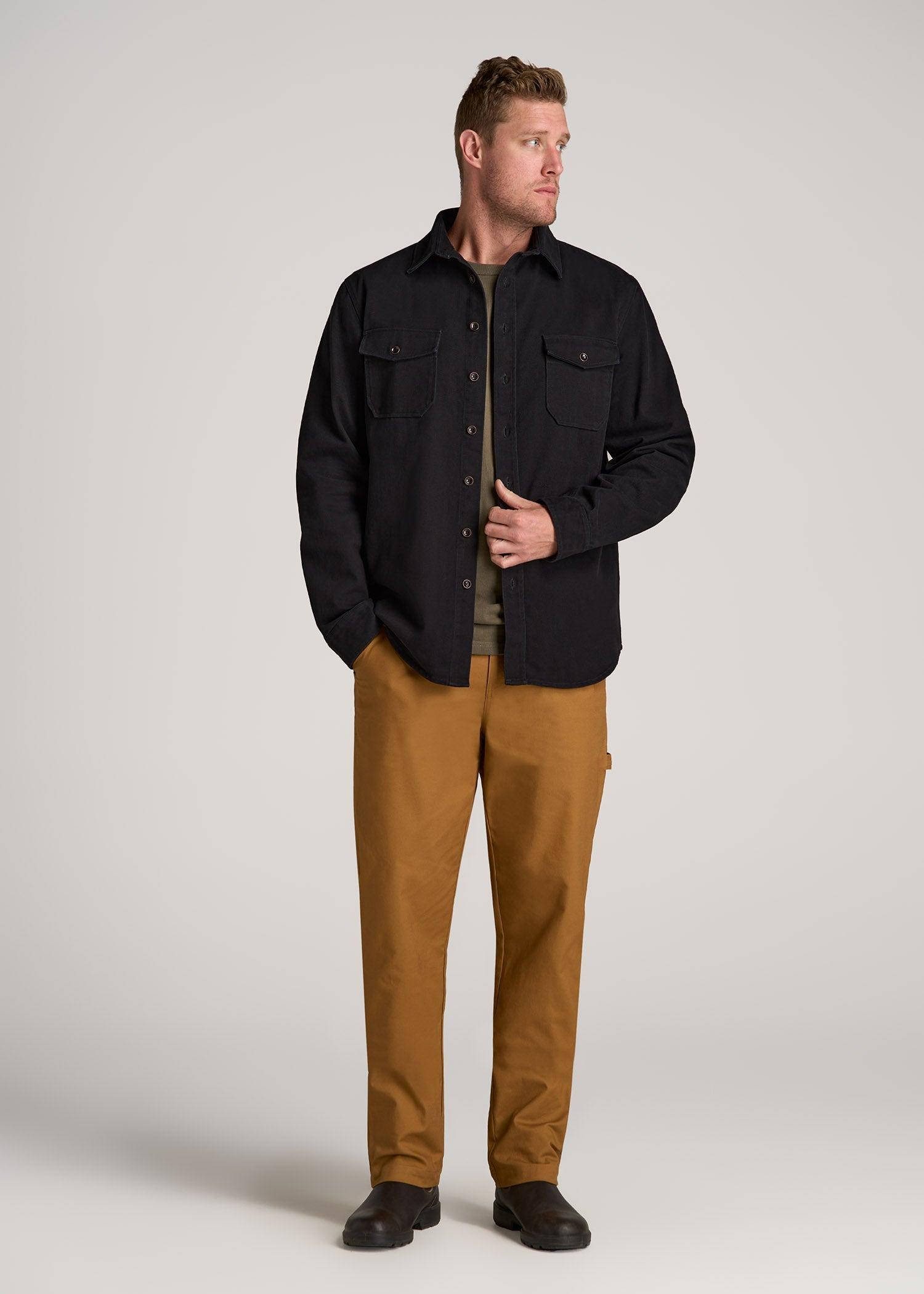 LJ&S Heavyweight Cotton Twill Overshirt for Tall Men in Vintage Black Product Image
