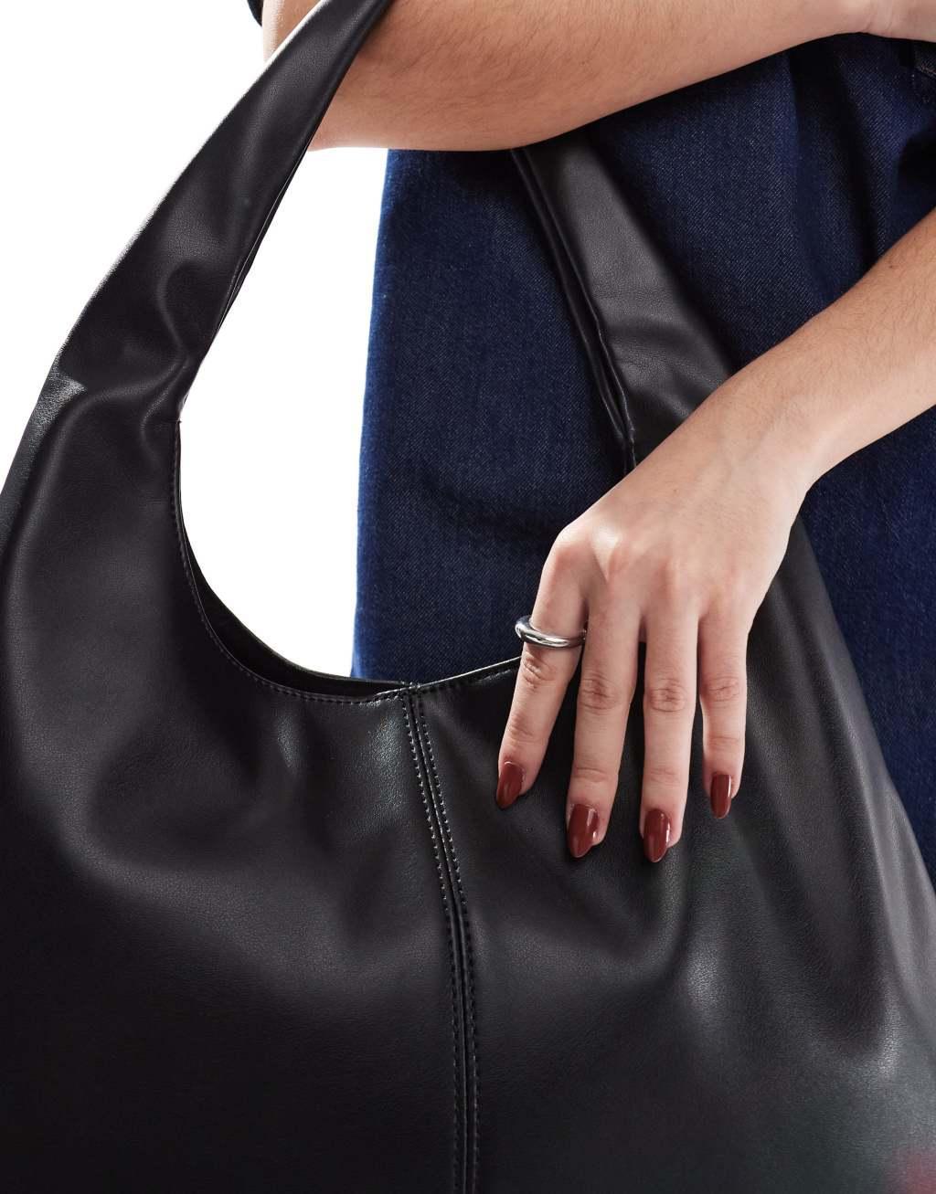 Glamorous winged shoulder tote bag in black  Product Image