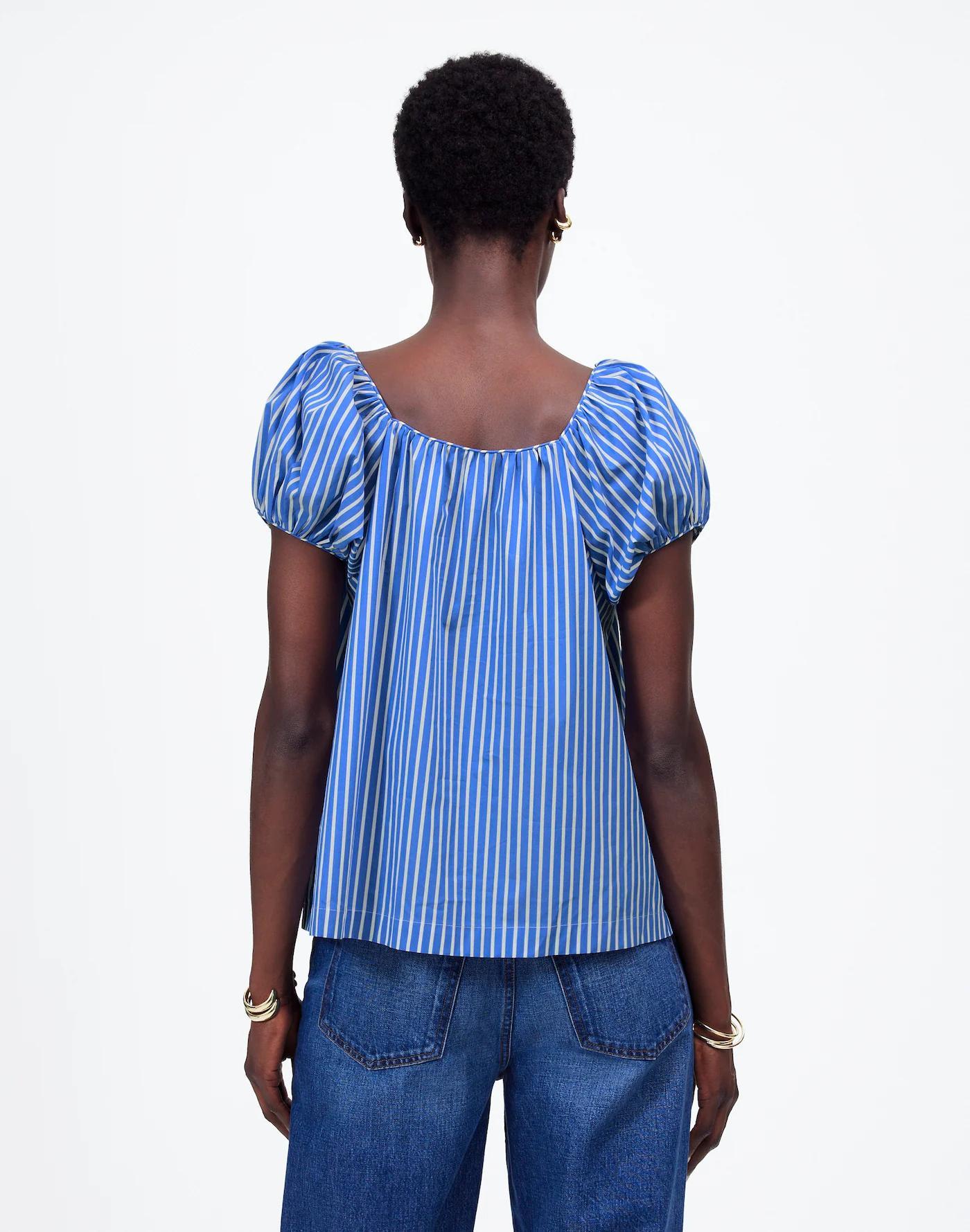 Square-Neck Puff-Sleeve Shirt in Stripe Product Image