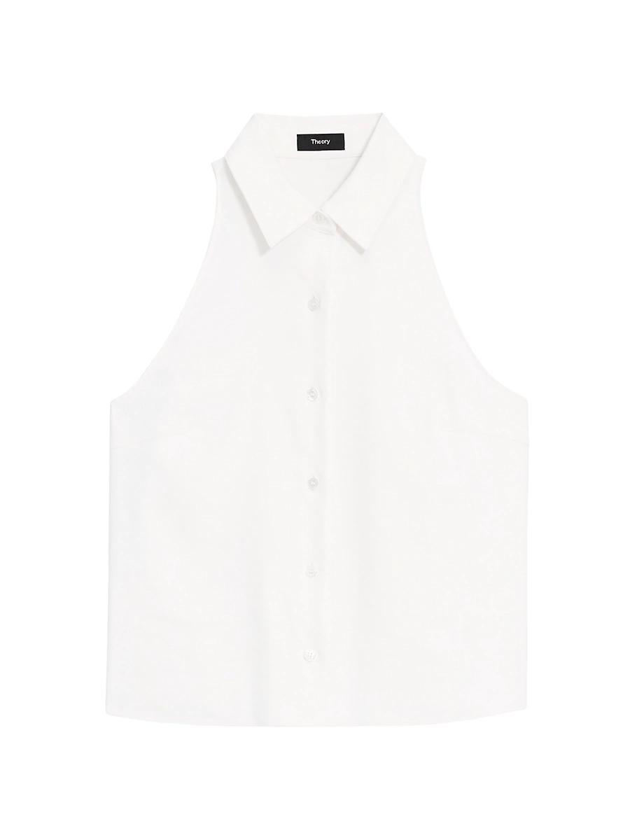 Womens Sleeveless Linen-Blend Button-Front Blouse Product Image