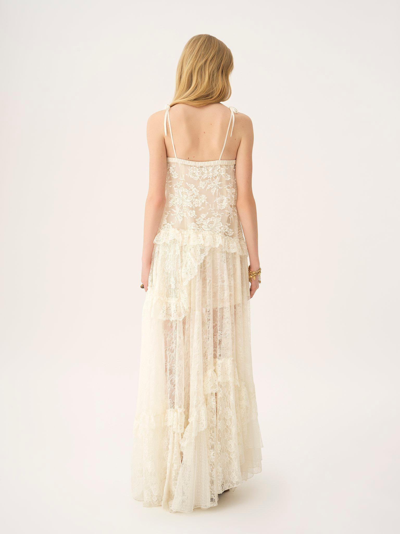 Thin-strap long dress in embroidered lace Product Image