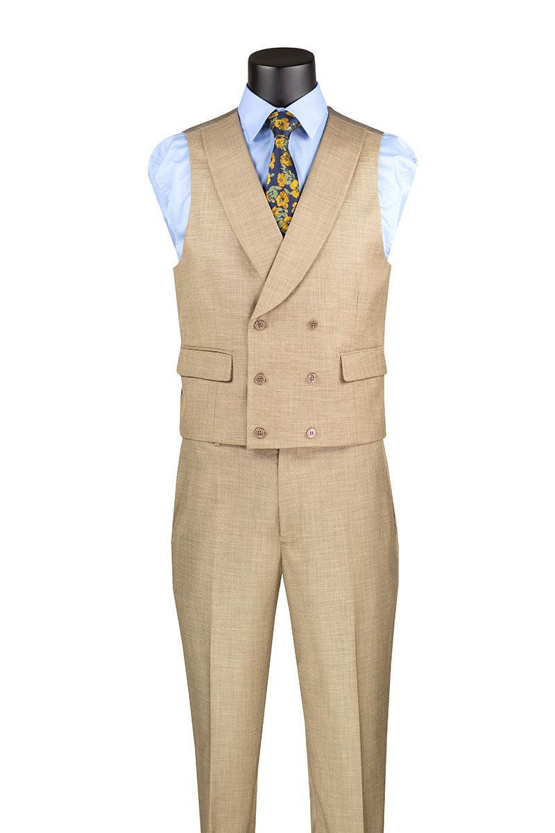 Taupe Modern Fit 3 Piece Suit with Vest and Adjustable Waist Band Pants Product Image