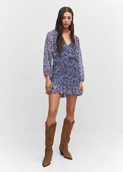 Mango Womens Short Ruched Hem Dress Product Image