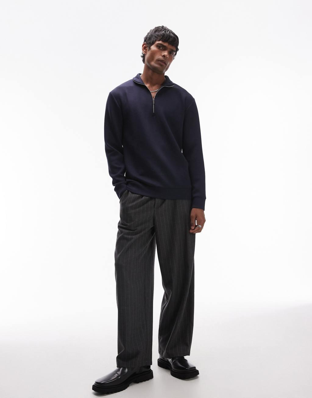 Selected Homme half zip sweatshirt in navy Product Image