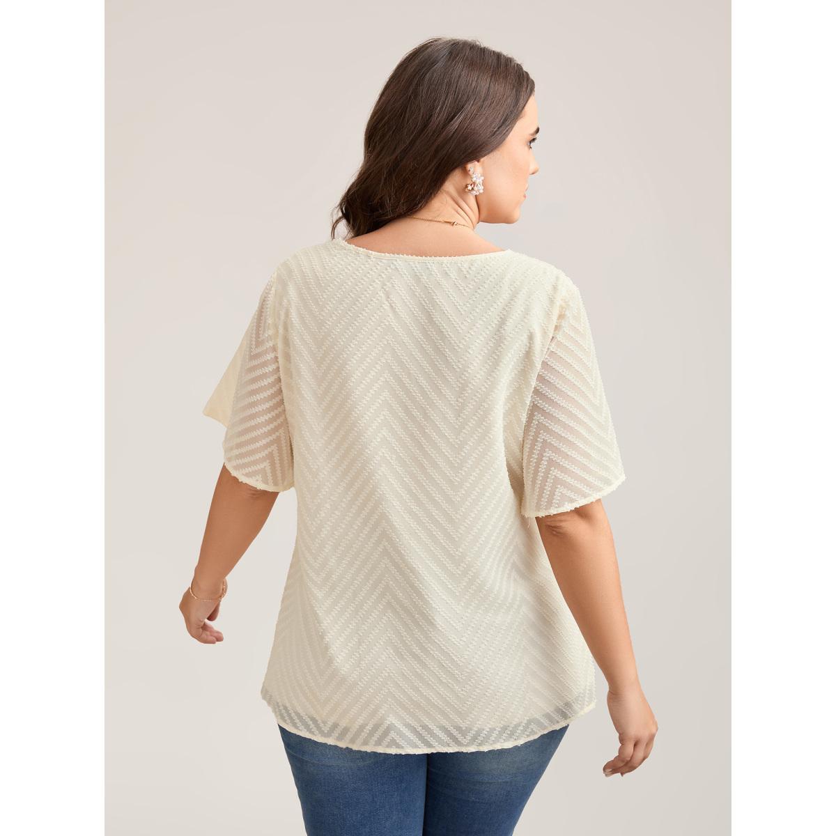 Plus Size Ivory Textured Sheer Ruffled Sleeve Blouse Women Elegant Short sleeve V-neck Everyday Blouses BloomChic 14-16/1X Product Image
