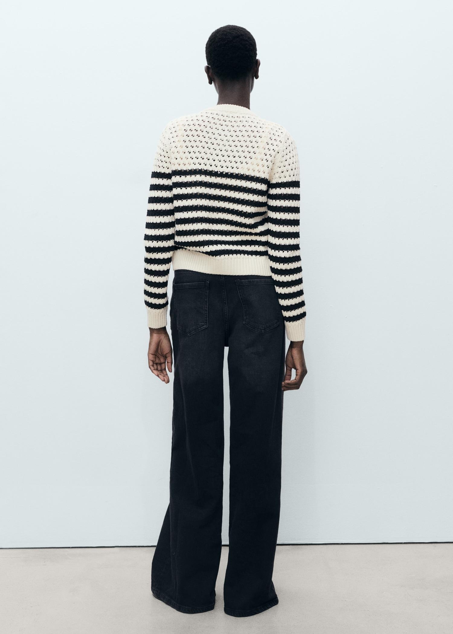 Striped openwork knitted cardigan - Women | MANGO USA Product Image