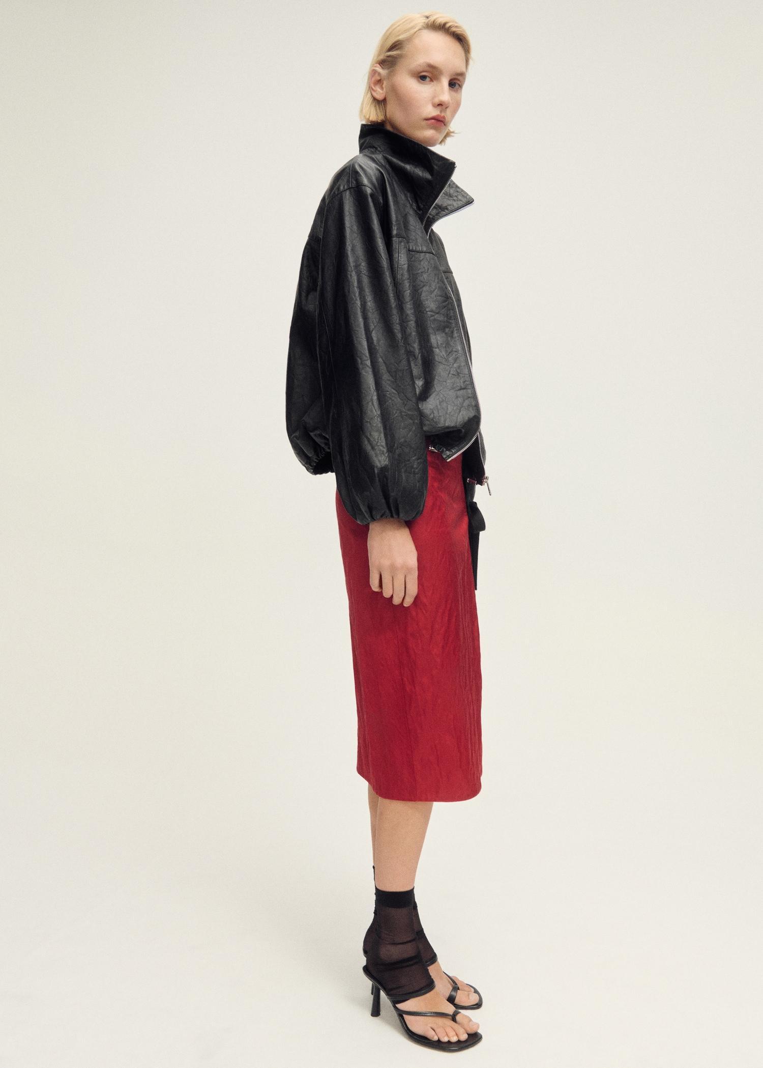 Oversized leather jacket - Women | MANGO USA Product Image