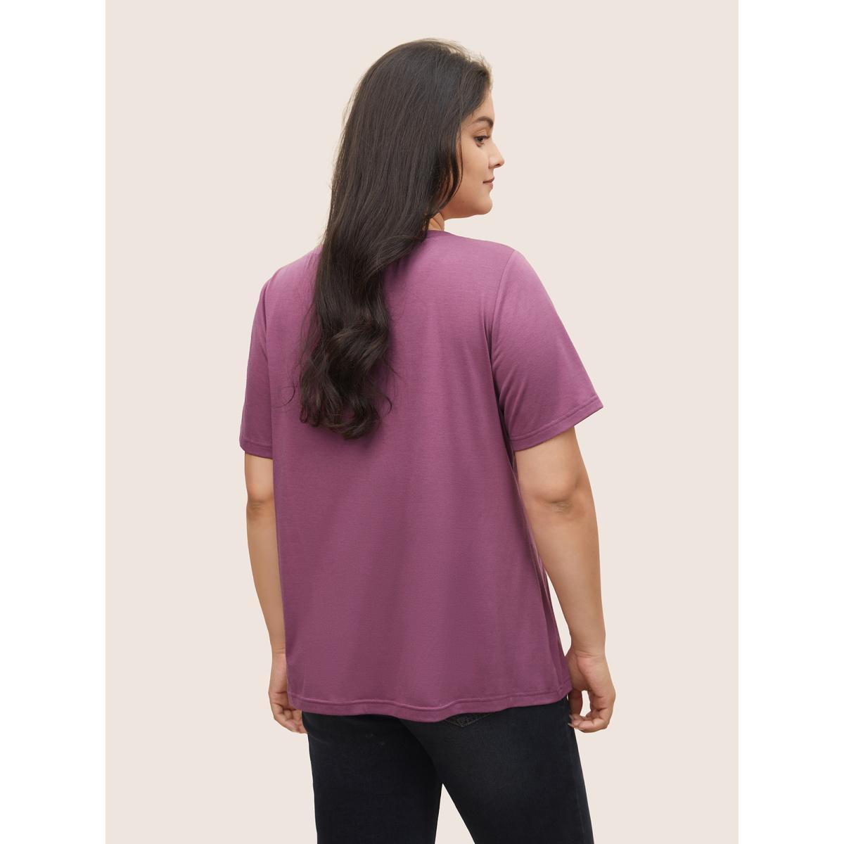 Plus Size Strawberry Print Round Neck T-shirt Purple Women Casual Non Natural Flowers Everyday T-shirts BloomChic 26/4X Product Image