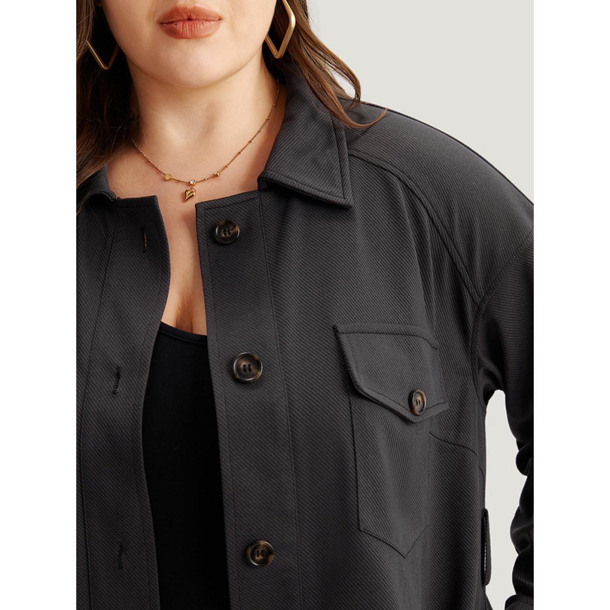 Plus Size Solid Pocket Button Through Belted Coat Women Gray Casual Plain Ladies Dailywear Winter Coats BloomChic 22-24/3X Product Image