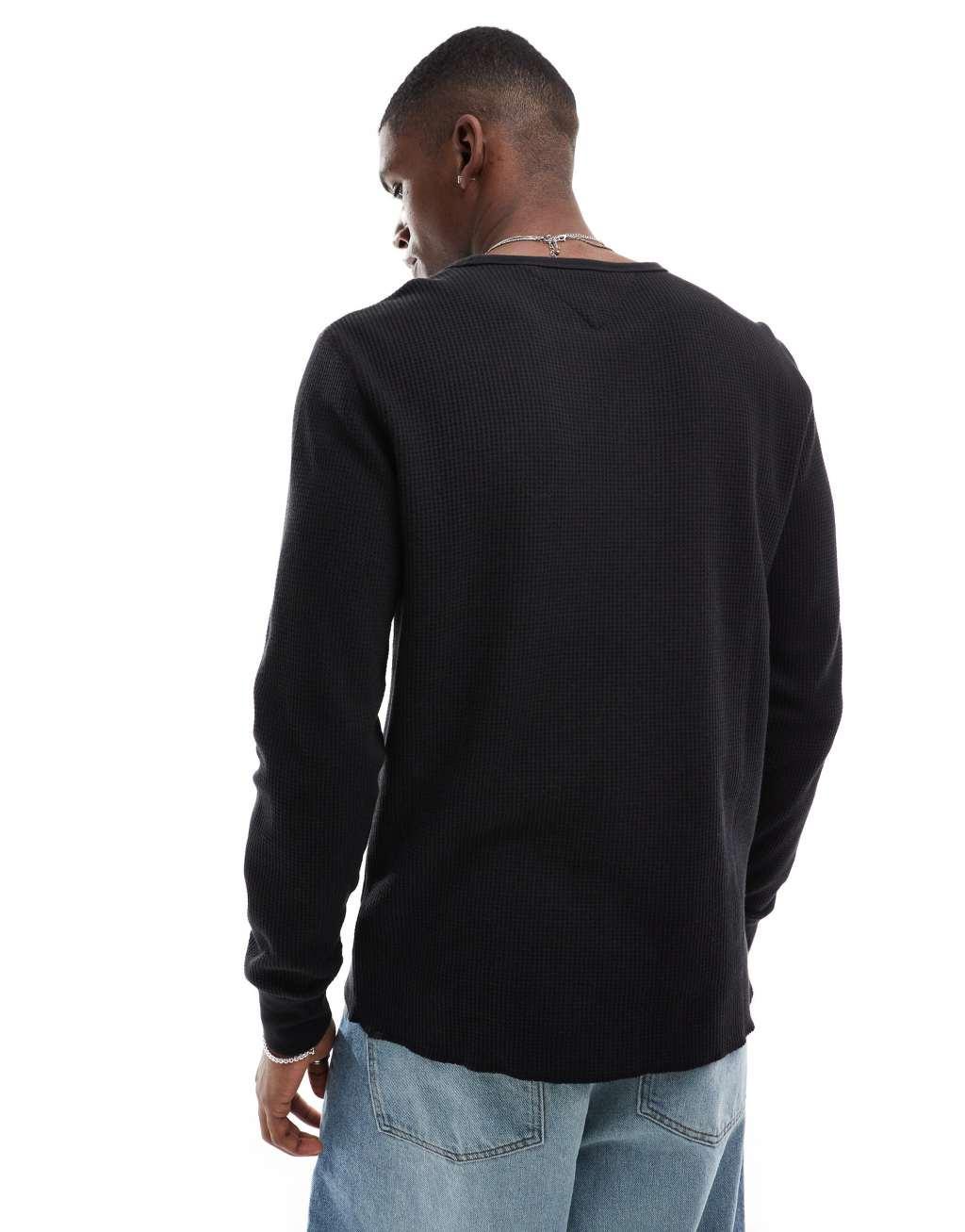 Tommy Jeans waffle long sleeve t-shirt in black Product Image
