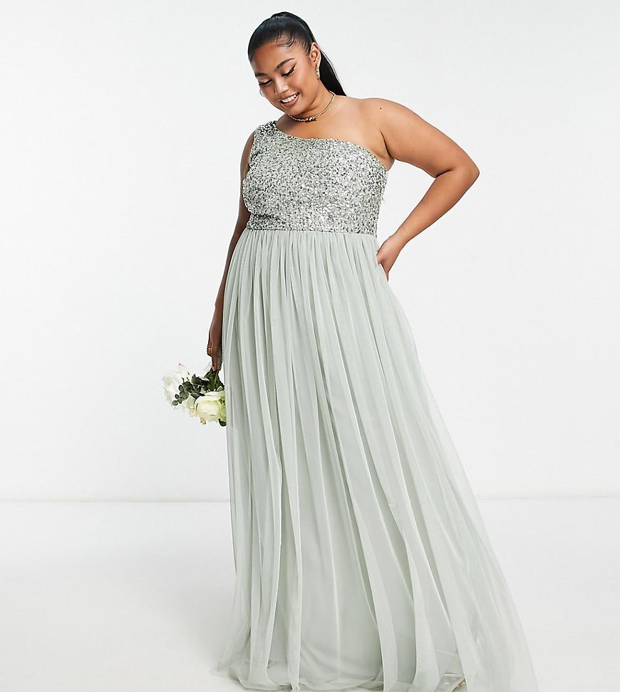 Maya Plus Bridesmaid one shoulder sequin maxi dress Product Image