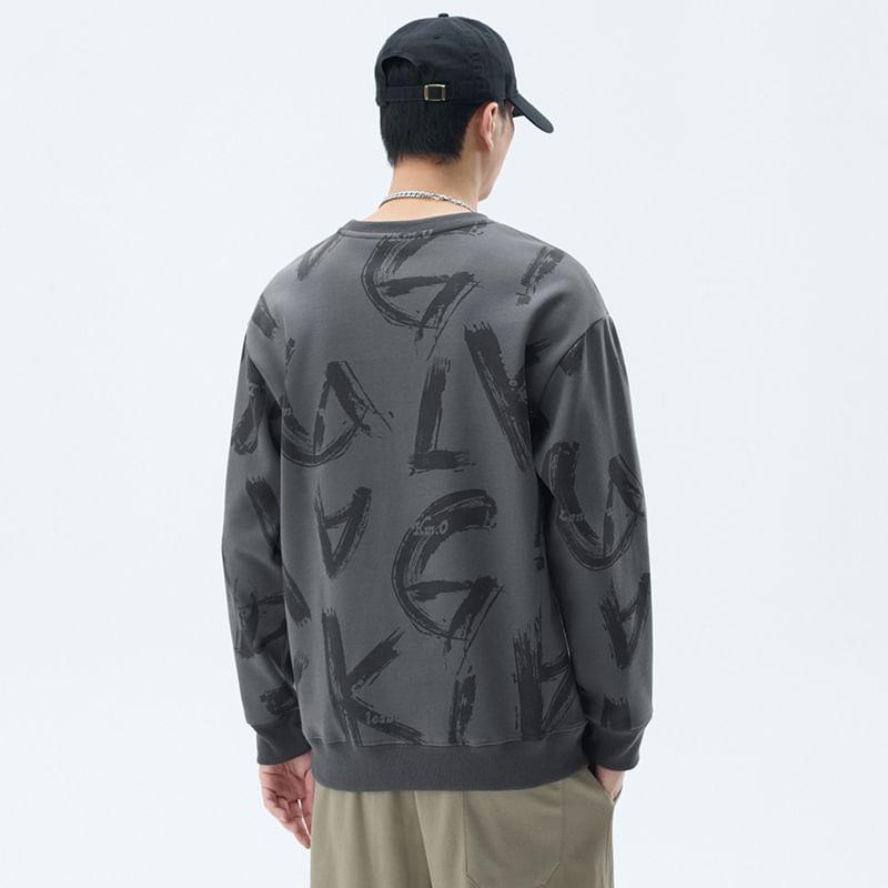 Long-Sleeve Crew Neck Lettering T-Shirt Product Image