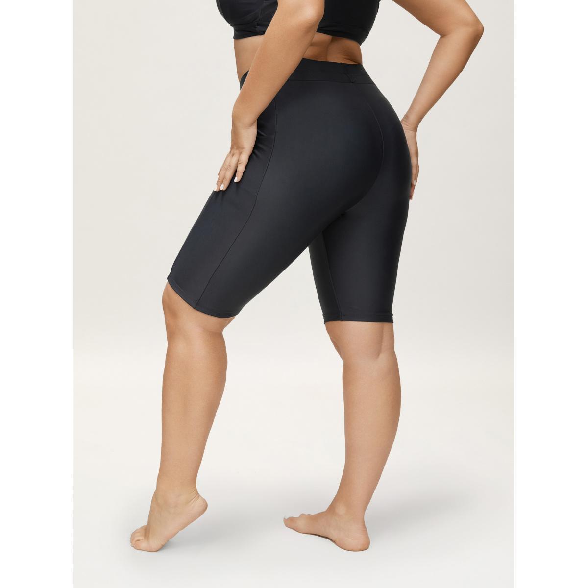 Plus Size Super Stretchy Pocket Skinny-Fit Swim Bottom Women's Swimwear Black Beach Non High stretch Skinny High Rise Slanted pocket Curve Swim Bottoms BloomChic 10/M Product Image