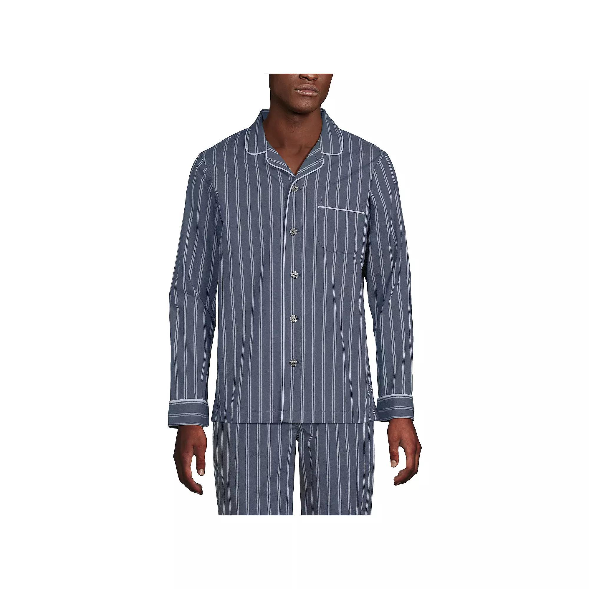 Men's Lands' End Broadcloth Pajama Sleep Shirt, Size: Large, Grey Blue Stripe Product Image