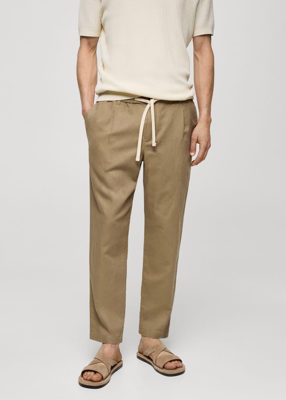 Mango Mens Drawstring Detail Slim-Fit Pants Product Image