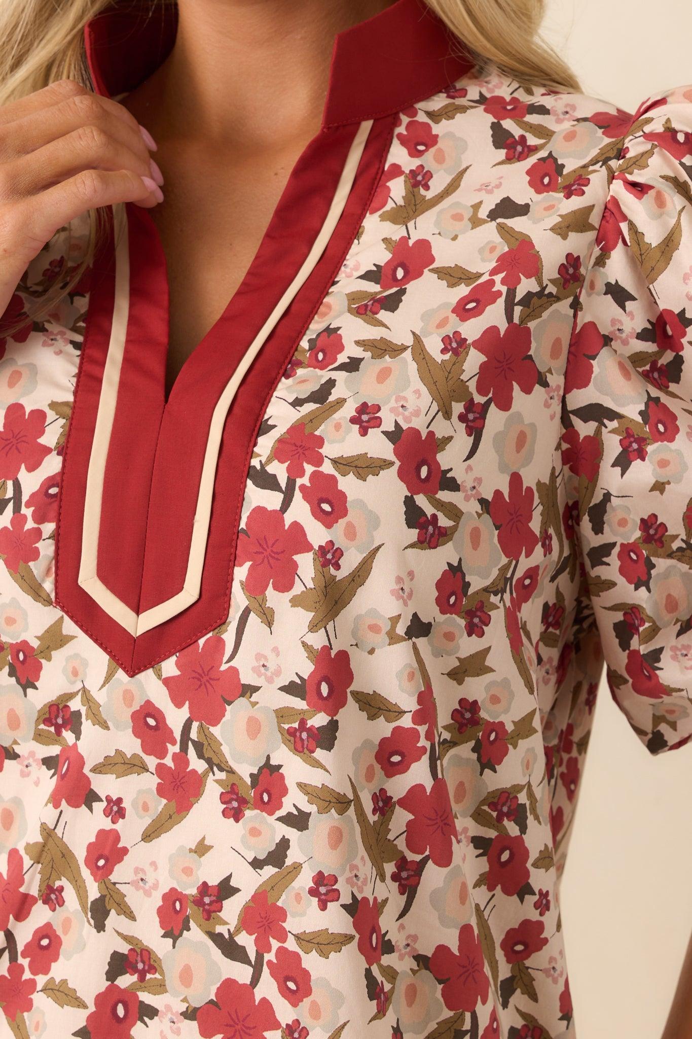Endless Daydreaming Dark Rust Multi Floral Print Cotton Mini Dress Product Image