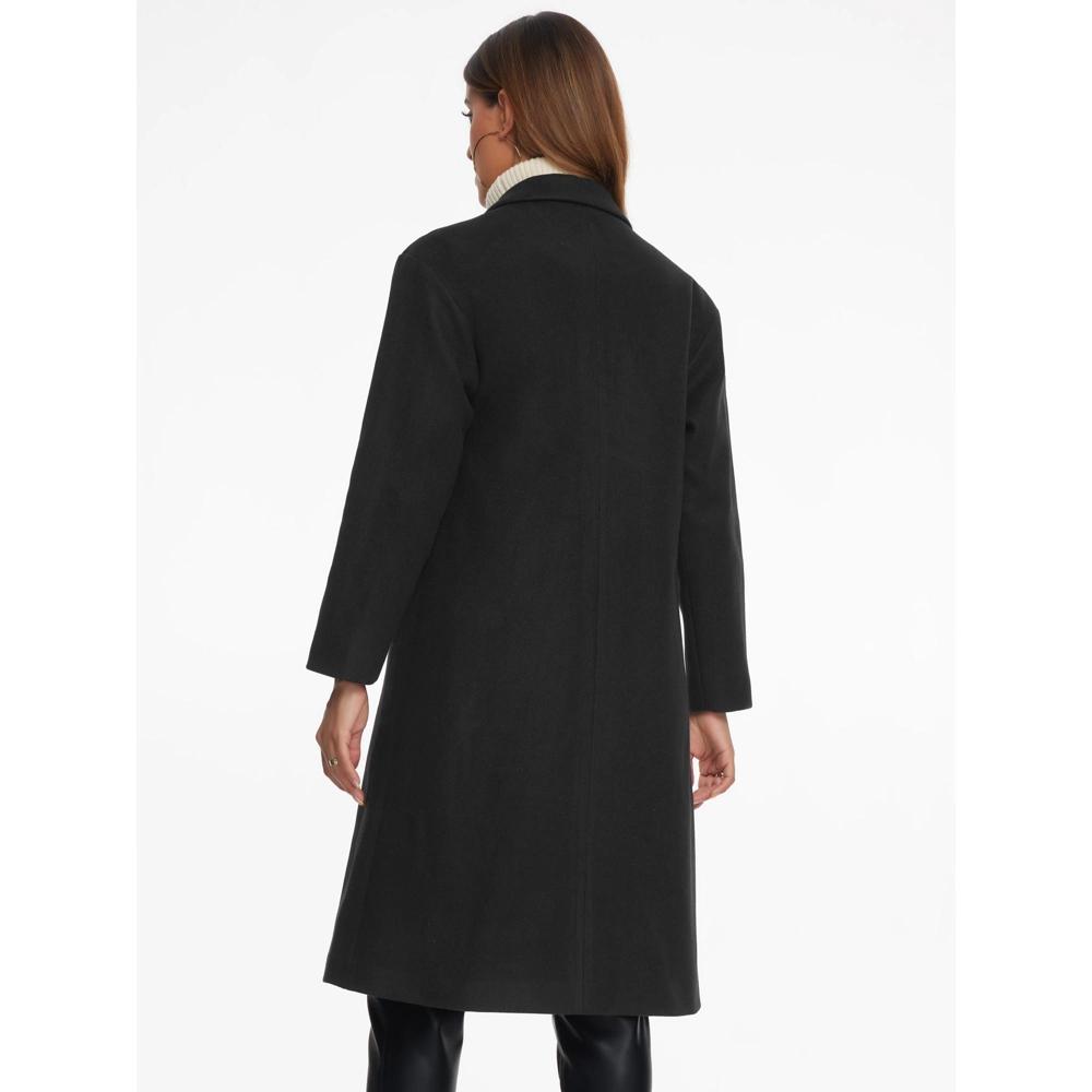 INSPIRE CHIC Women's Notch Lapel Double-Breasted Mid-Length Long Coat Black Small Product Image