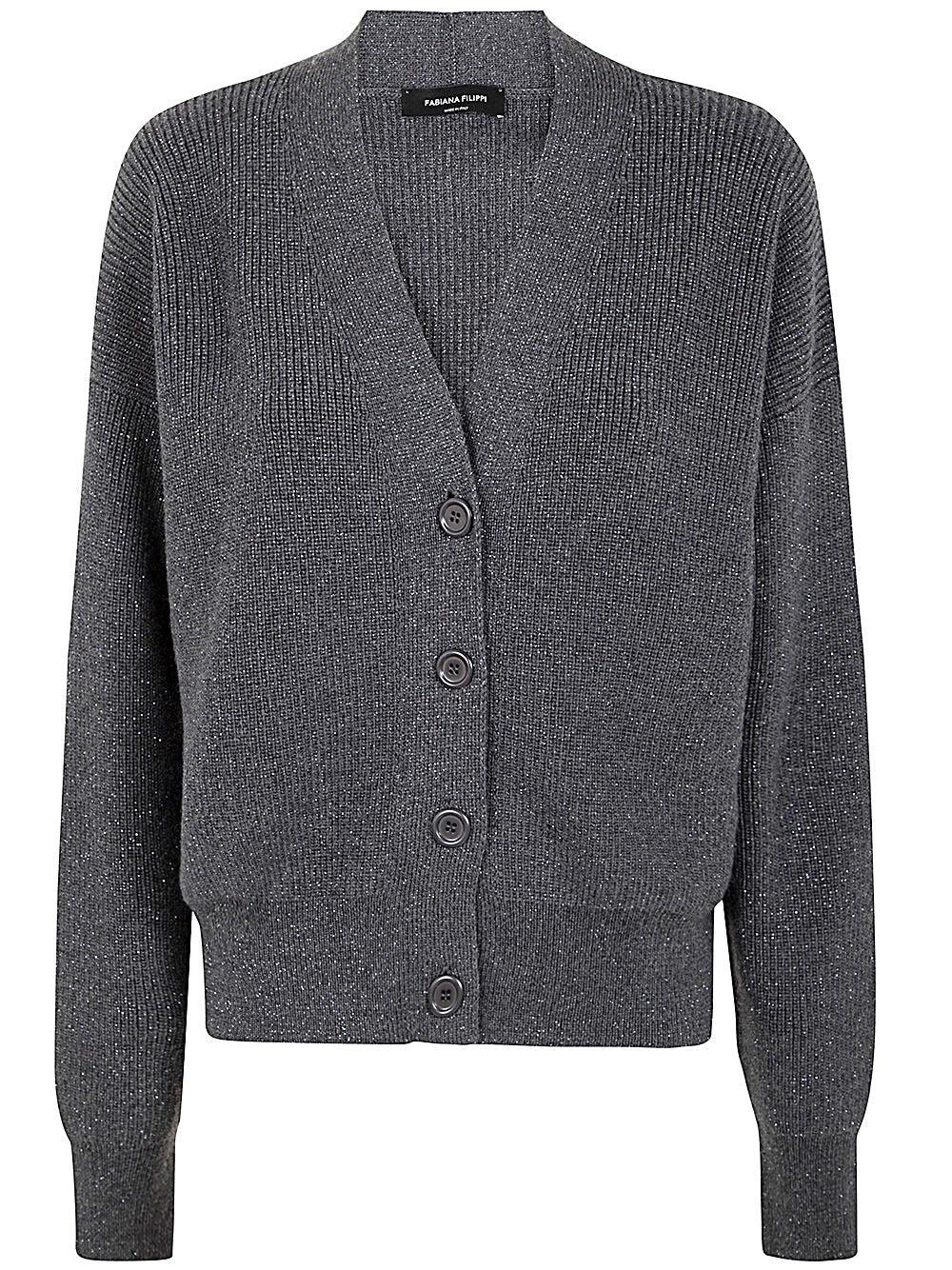 FABIANA FILIPPI Lurex Long Sleeve Cardigan In Grey Product Image