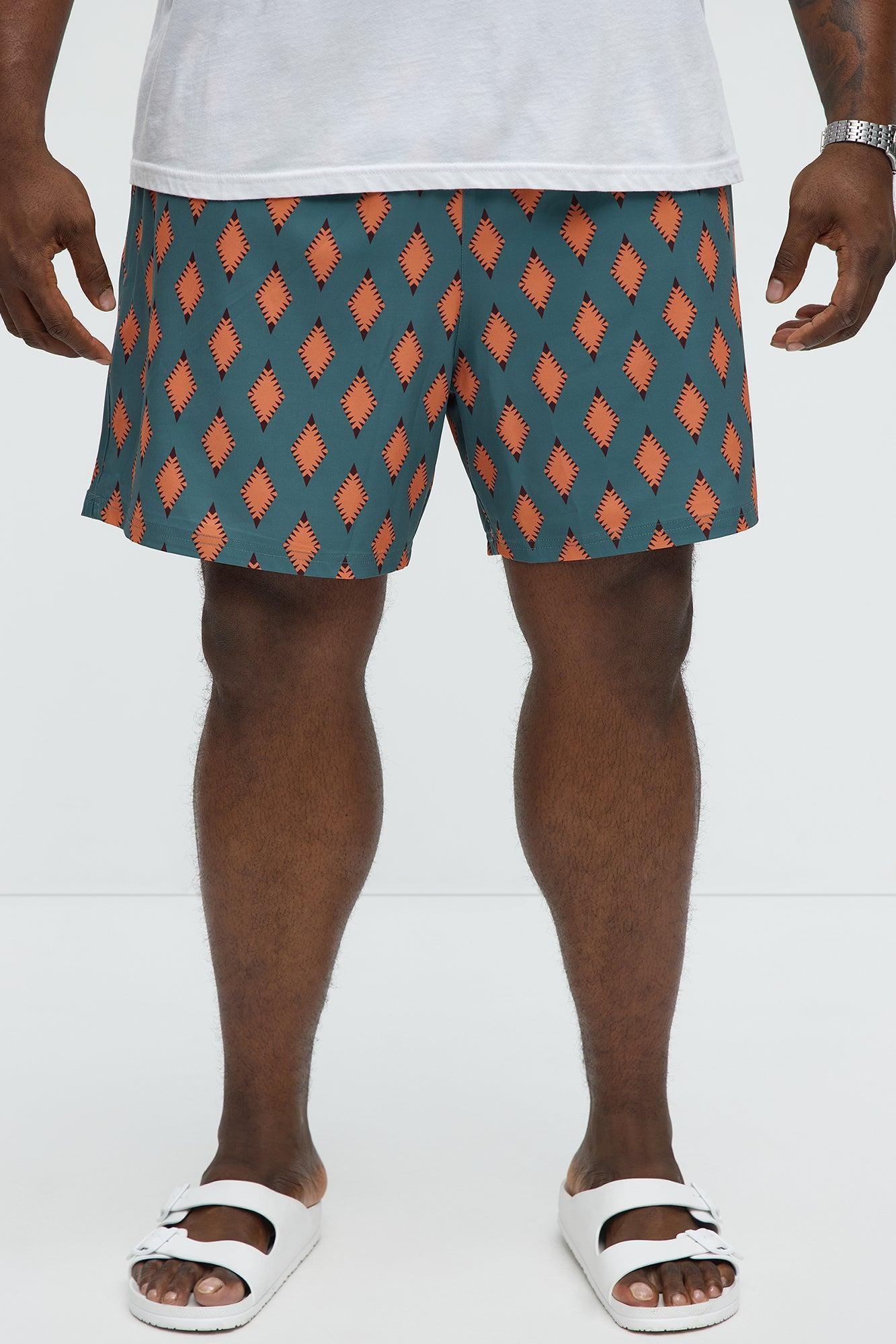 Geometric Diamond Printed Swim Mid Trunk - Multi Color Product Image