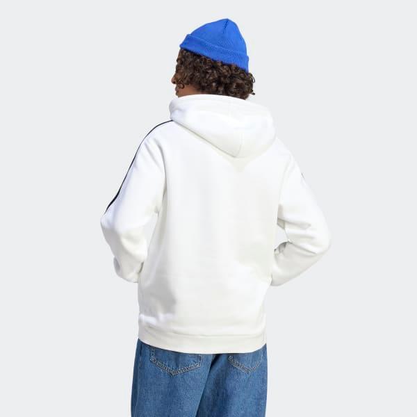 adidas Essentials Fleece 3-Stripes Hoodie White L Mens Product Image