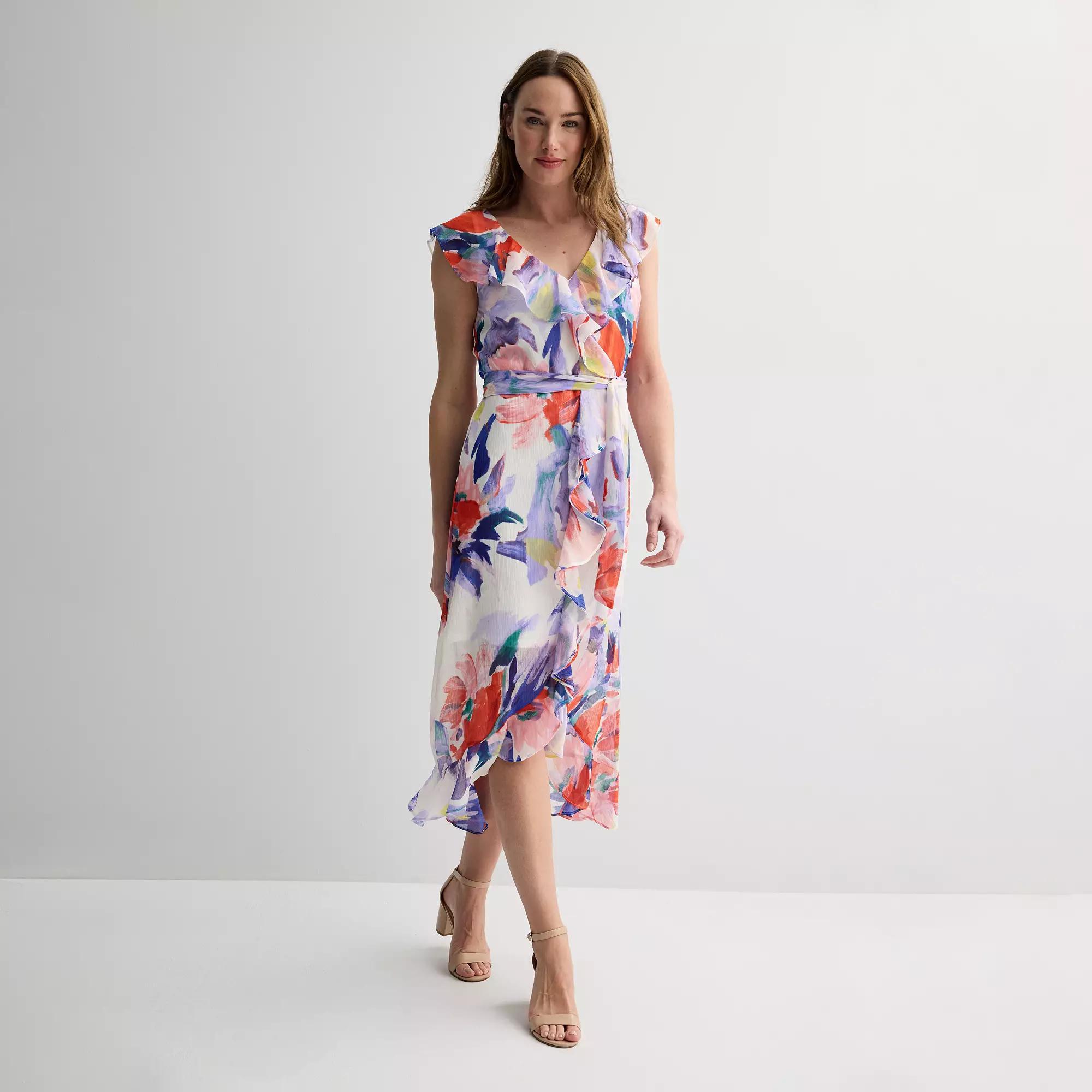Women's Harper Rose Ruffle Wrap Midi Dress, Size: 12, Orange Team Product Image