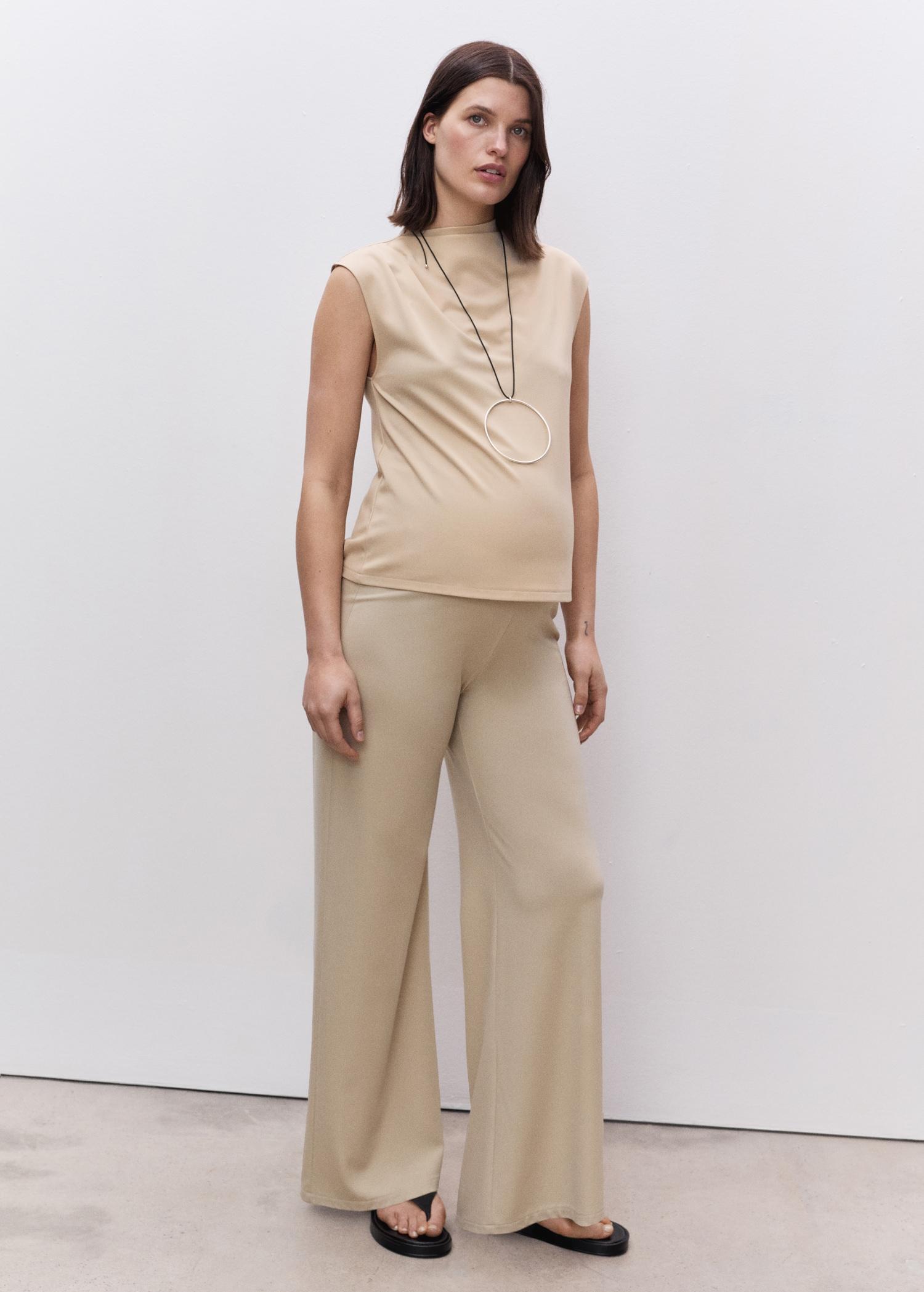Draped neck sleeveless t-shirt - Women | MANGO USA Product Image