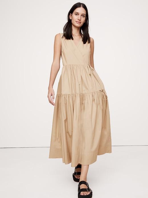 Cotton Poplin Wrap Maxi Dress Product Image