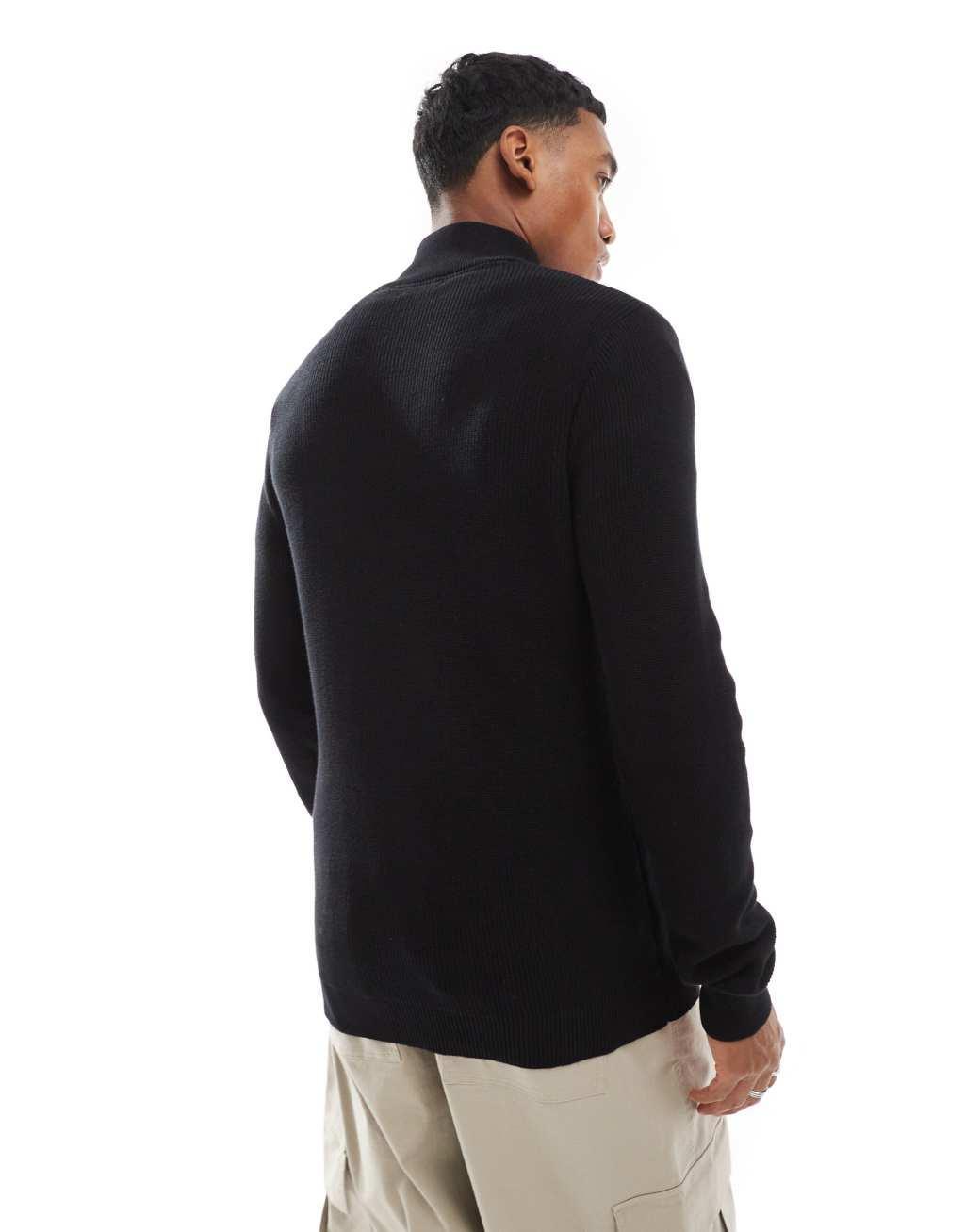 Brave Soul ribbed quarter zip sweater in black Product Image