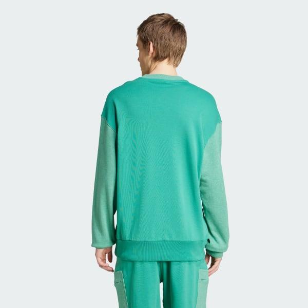 adidas All SZN French Terry Colorblock Crew Sweatshirt Semi Court Green XS Mens Product Image