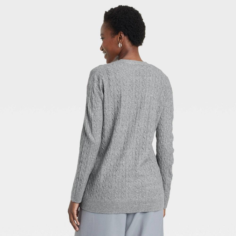 Womens Cable Cardigan - A New Day Dark L Product Image