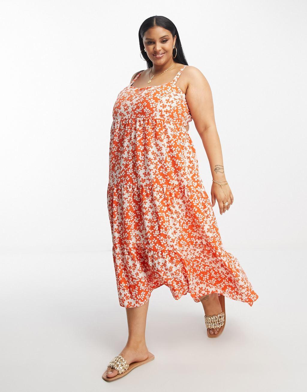 ASOS DESIGN Curve open back tiered hi low hem maxi dress Product Image