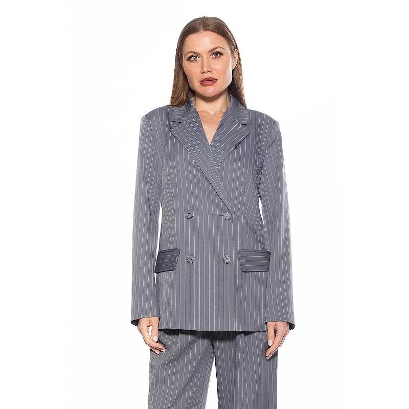 Women's ALEXIA ADMOR Indigo Oversized Double Breasted Jacket, Size: 4, Gray Stripe Product Image