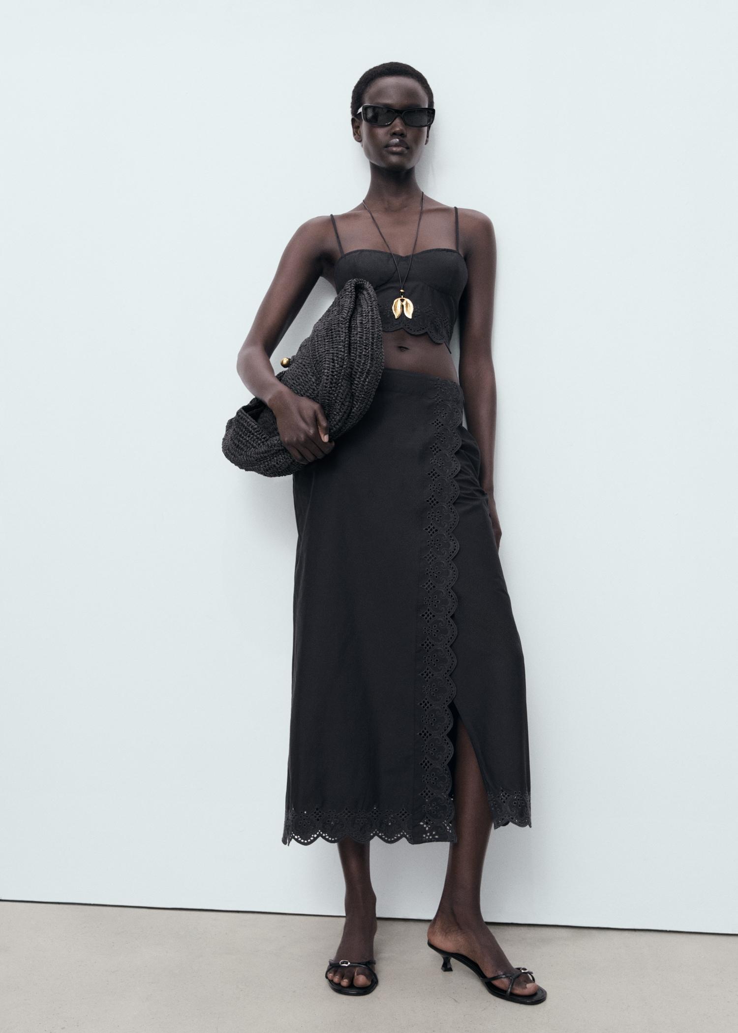Embroidered crop top - Women | MANGO USA Product Image