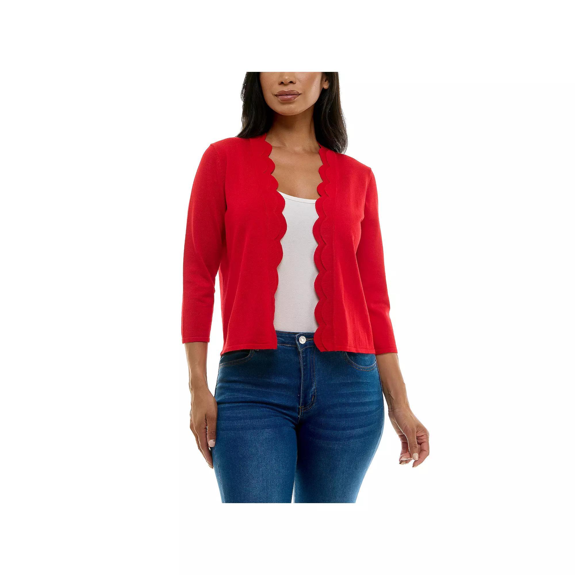 Women's Nina Leonard Scallop Hem Bolero Cardigan, Size: XL, Nina Red Product Image