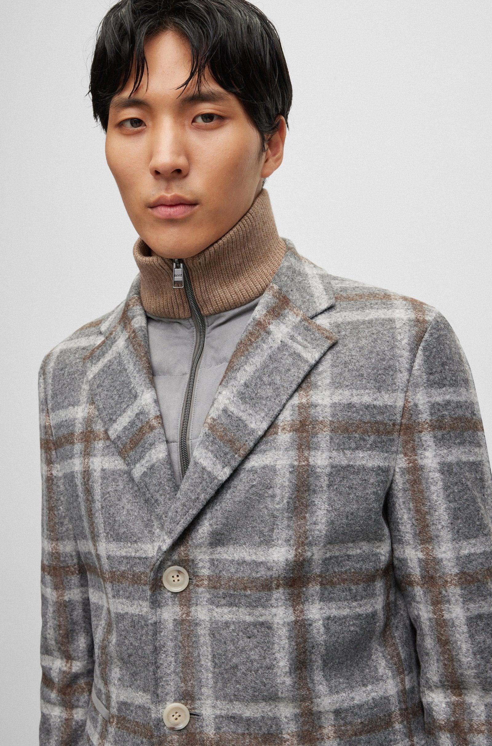 BOSS Slim Fit Grey Coat With Zip Up Inner Product Image